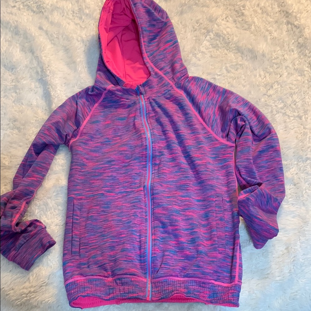 Pink and Blue Hooded Sweatshirt with Full-Length Zipper